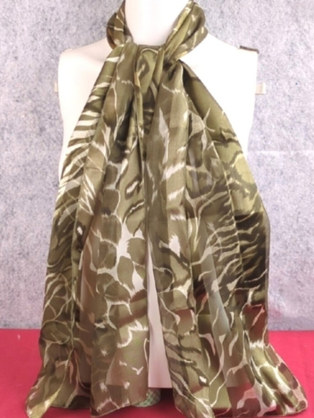 Long Green Scarf, Mixed Animal Print